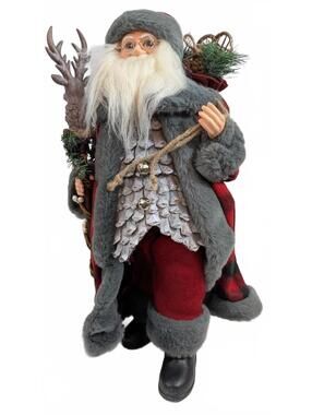 Kurt S. Adler Kringle Klaus 18" Santa Figurine Red Buffalo Plaid Deer Staff